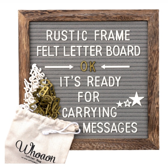Whoaon Rustic Wood Frame Gray Felt Letter Board, 10x10 NEW White + Gold Letters - Picture 1 of 3